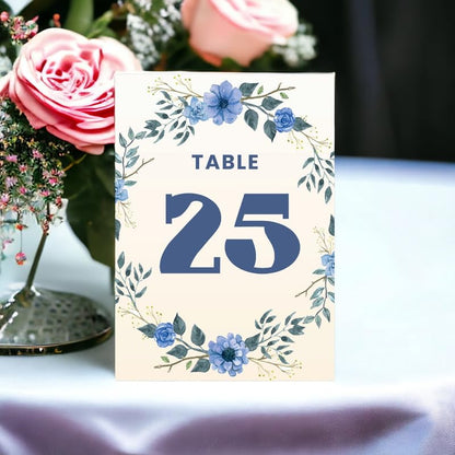 Spring Blue Flower Wedding Table Number Cards 1-50 Double Sided With Head Table For Reception Event Table Numbers Seating Cards Table Signage 4X6 Inch