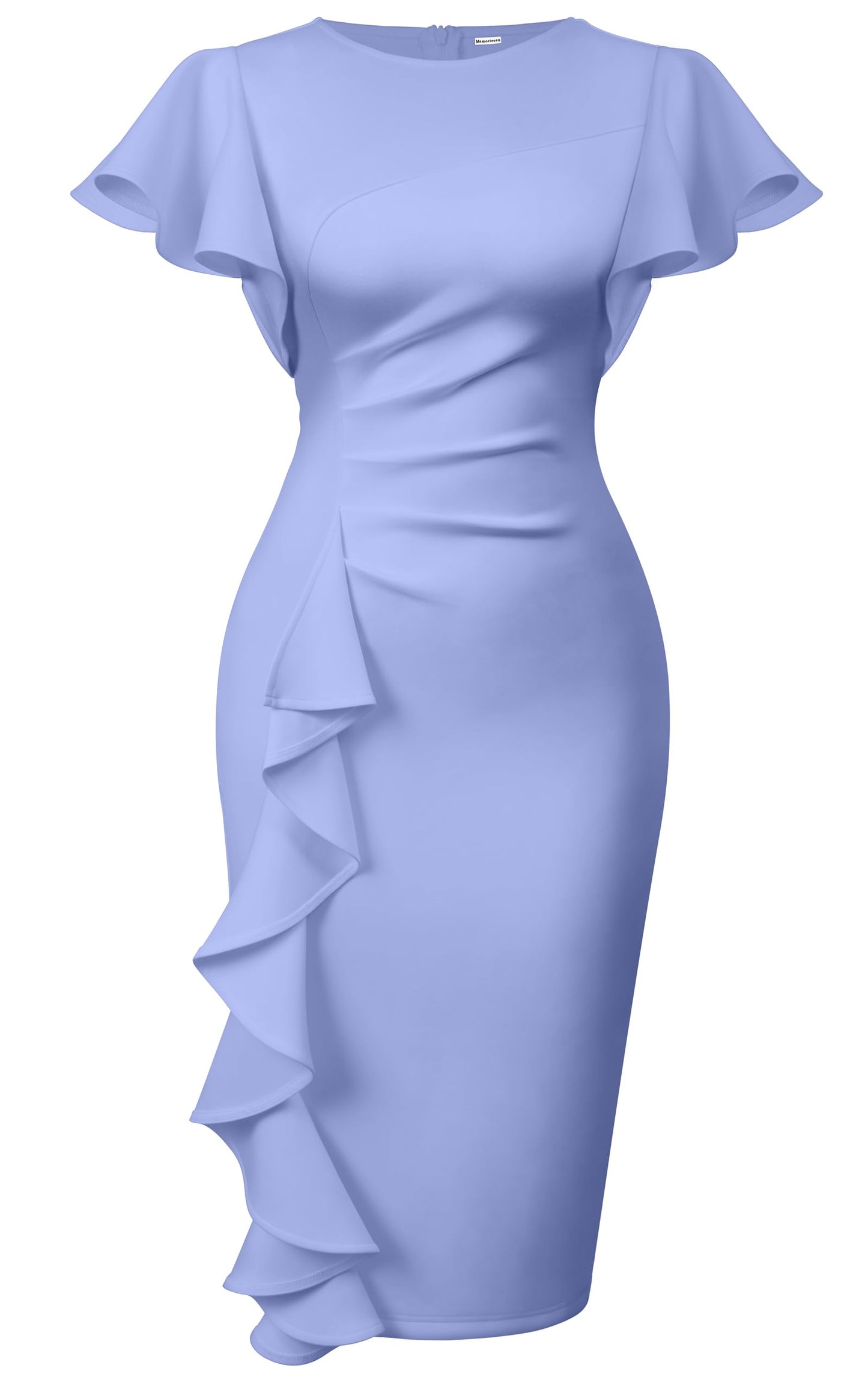 Cato Fashions Online - Women's Vintage Ruffle Sleeve Bodycon Midi Dress - Church Work Office Pencil Dress Violet