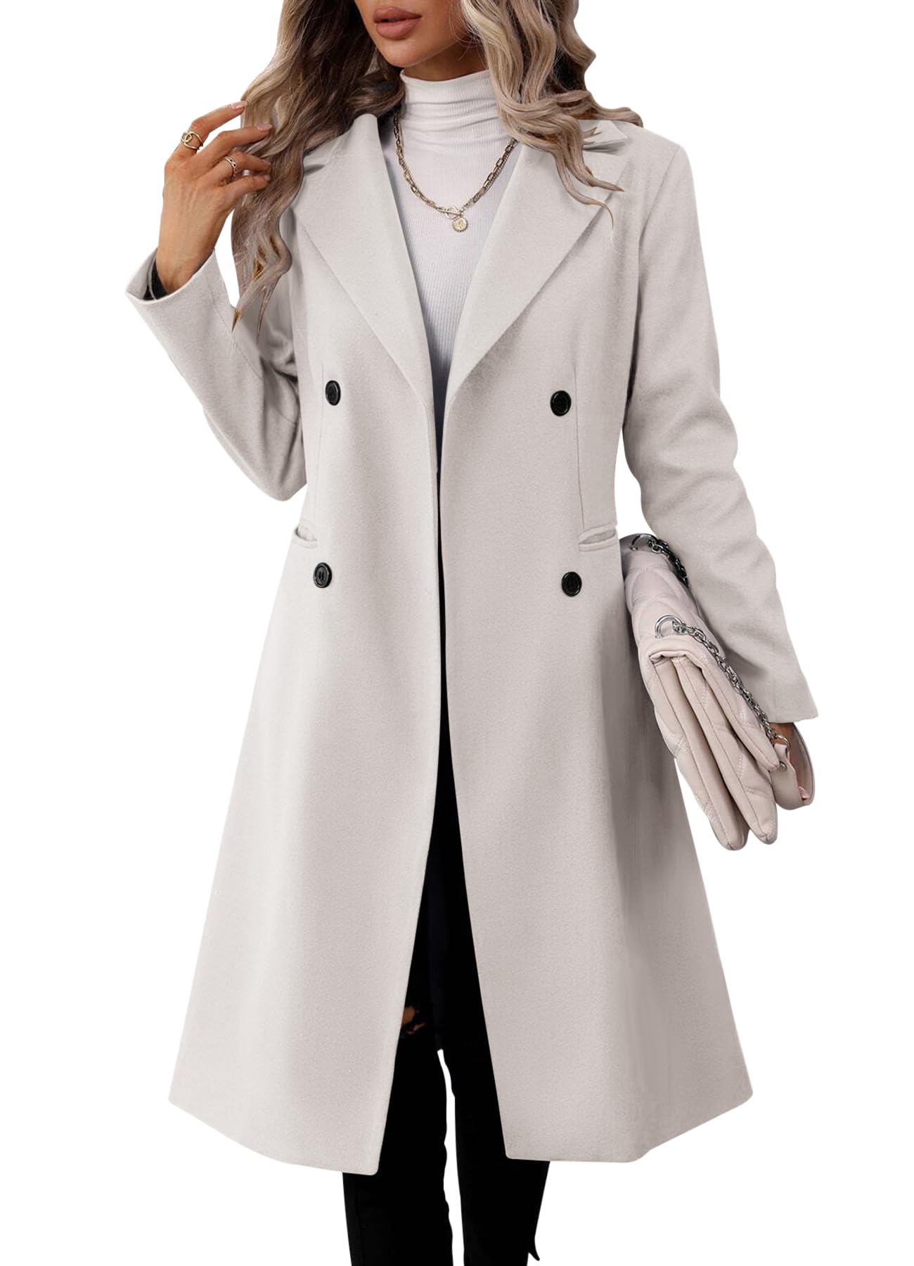Danedvi Womens Long Double Breasted Coats Lapel Collar Pea Coat Winter Slim Fit Jackets Trench Coat Outwear
