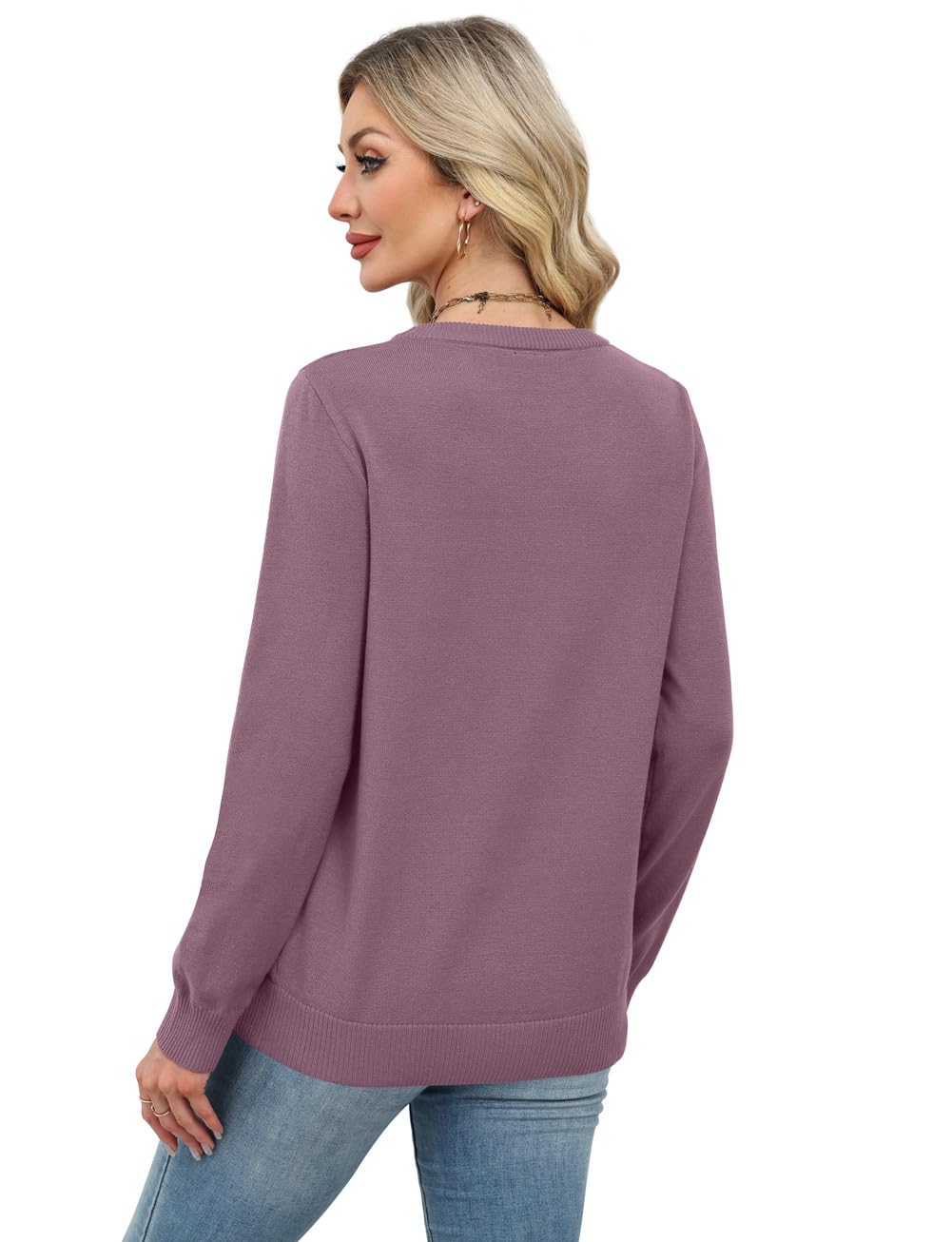 Women's Lightweight Sweaters - Long Sleeve Crewneck Pullover Tops