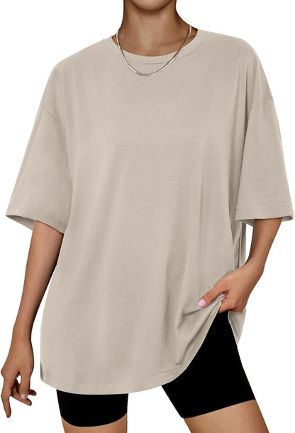 Women's Oversized Summer T-Shirt Short Sleeve Casual Workout Top Khaki