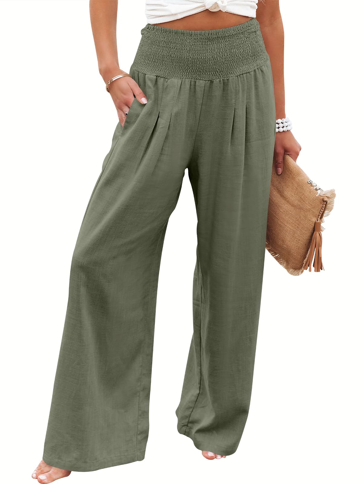 Linen Palazzo Pants Women Wide Leg High Waist Summer Boho Casual Lounge Pants
