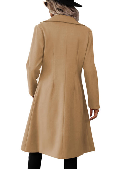 Danedvi Womens Long Double Breasted Coats Lapel Collar Pea Coat Winter Slim Fit Jackets Trench Coat Outwear