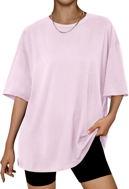 Women's Oversized Summer T-Shirt Short Sleeve Casual Workout Top Lightpink