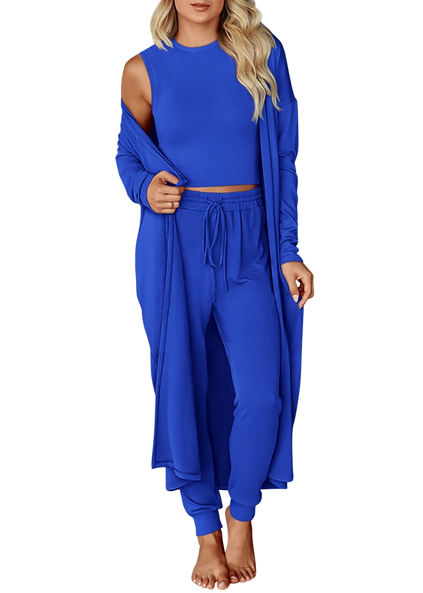 KIRUNDO 3 Piece Lounge Sets for Women Airport Travel Vacation Outfits 2025 Fall Cardigan Matching Sleeveless Top Jogger Pants