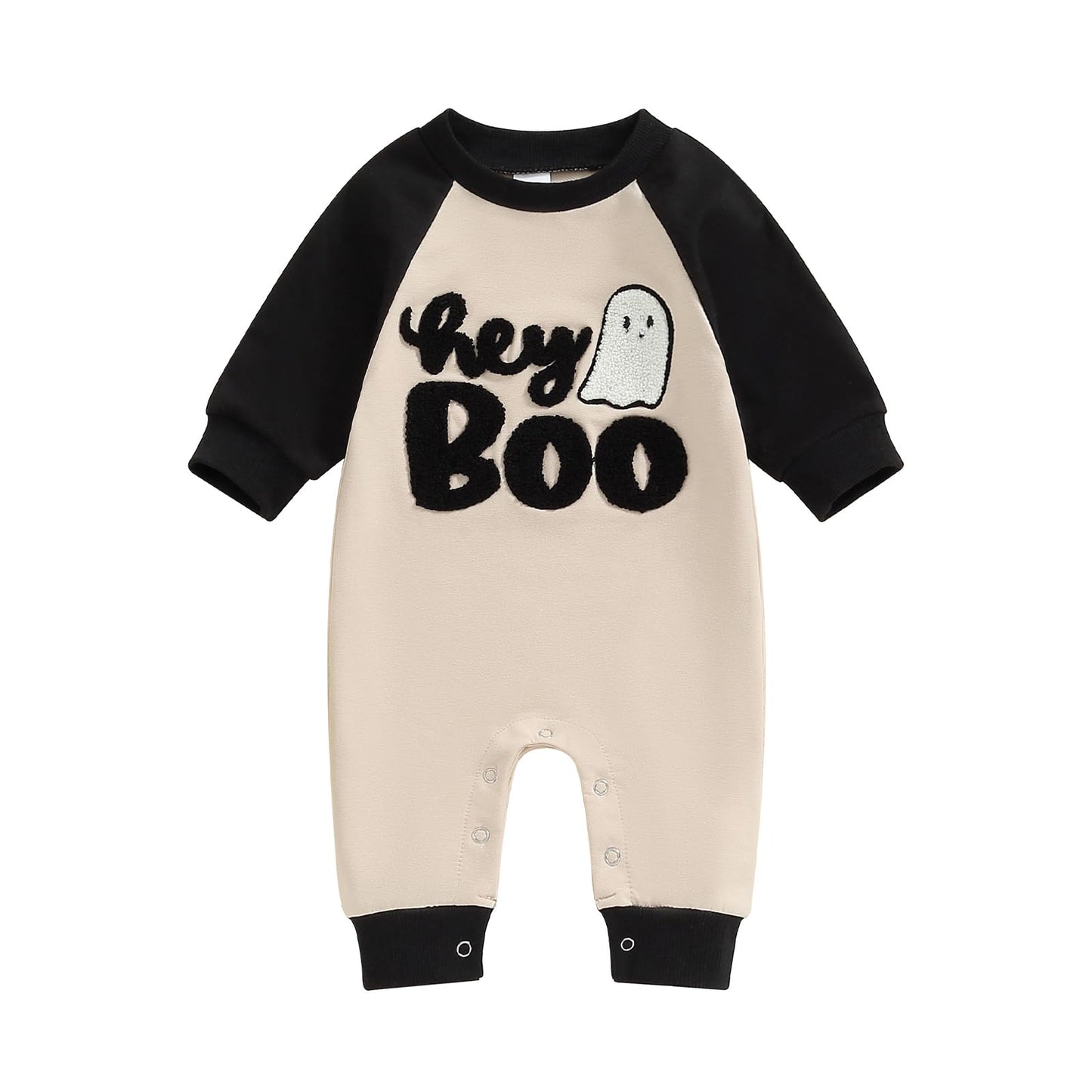 Baby Halloween Pumpkin Patch Romper - Long Sleeve Fall Winter Jumpsuit Hey Boo-black Halloween