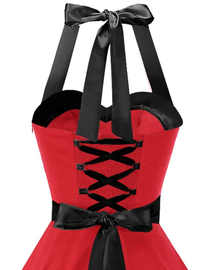 Vintage 1950s Cocktail Dress - Retro Halter Swing Dress for Party & Wedding