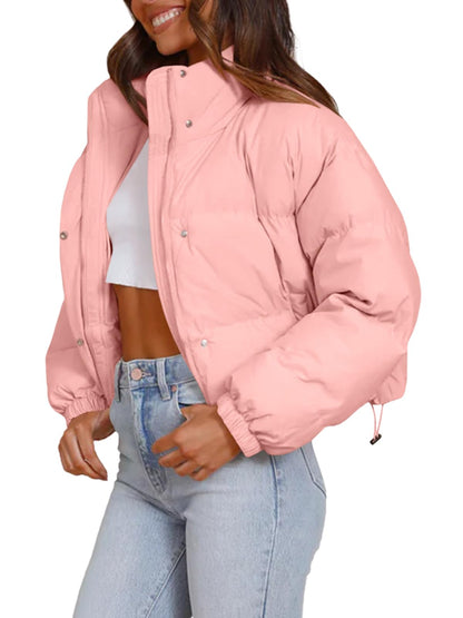 Imily Bela Womens Cropped Puffer Jackets Long Sleeve Stand Collar Coats Quilted Zipper Outerwear