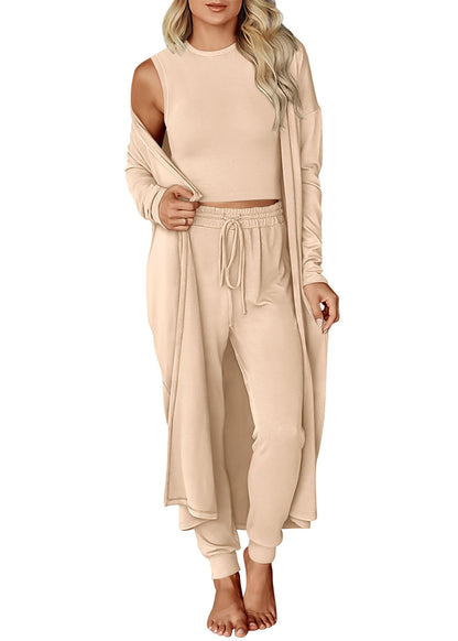 KIRUNDO 3 Piece Lounge Sets for Women Airport Travel Vacation Outfits 2025 Fall Cardigan Matching Sleeveless Top Jogger Pants