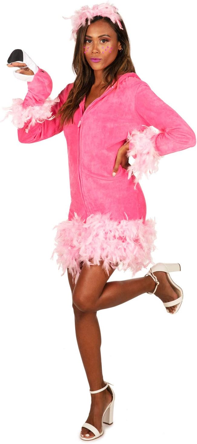 Deer Costume Dress - Women's Animal Halloween Outfit with Antlers and Crown Pink Flamingo