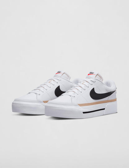 Nike Women's Court Legacy Lift Shoes, White/Black-Hemp-Team Orange, 7