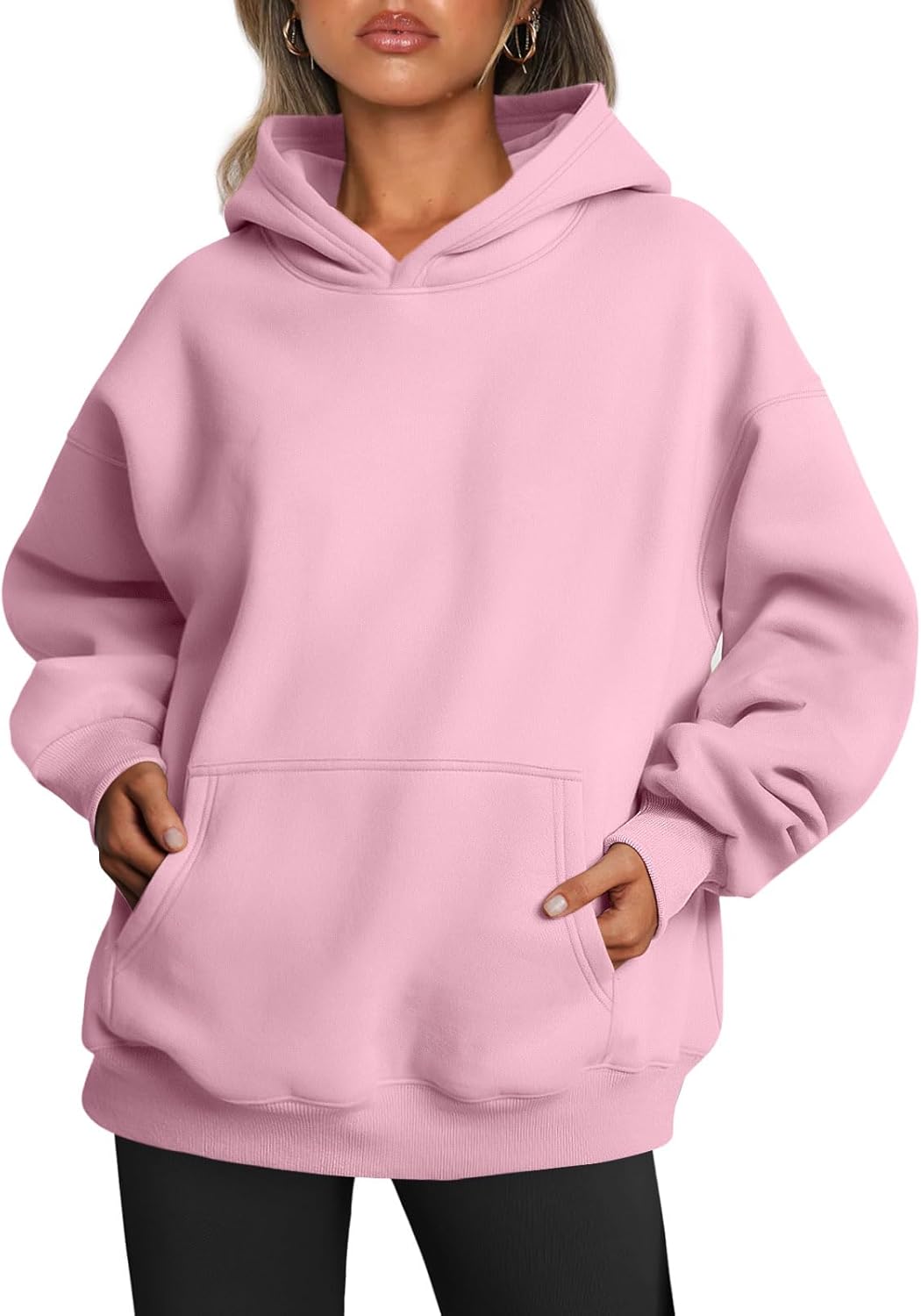 Oversized Fleece Hoodie - Thick Pullover Sweatshirt for Fall & Winter Large Pale Pink