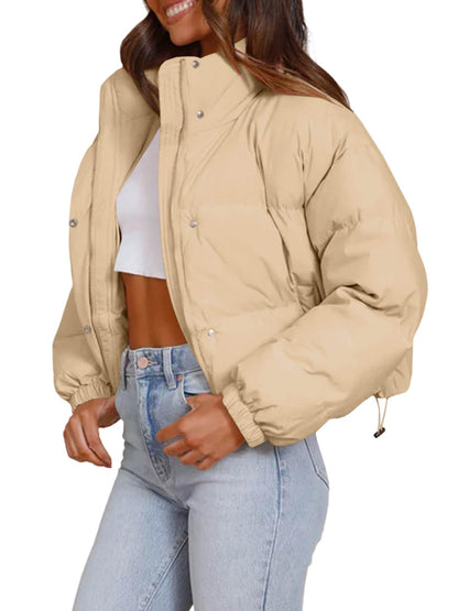 Imily Bela Womens Cropped Puffer Jackets Long Sleeve Stand Collar Coats Quilted Zipper Outerwear