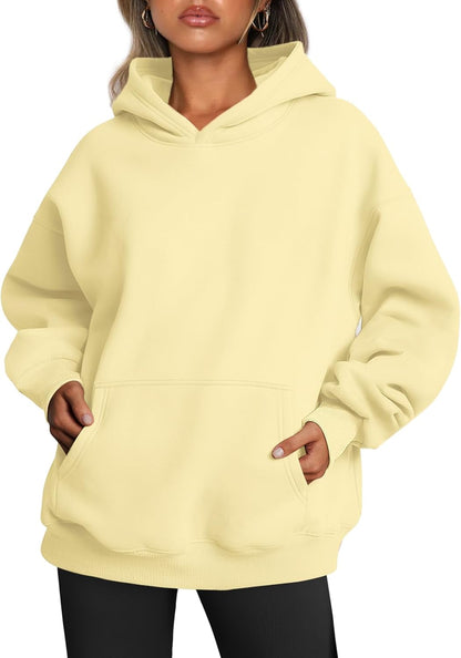 Oversized Fleece Hoodie - Thick Pullover Sweatshirt for Fall & Winter Butteryellow