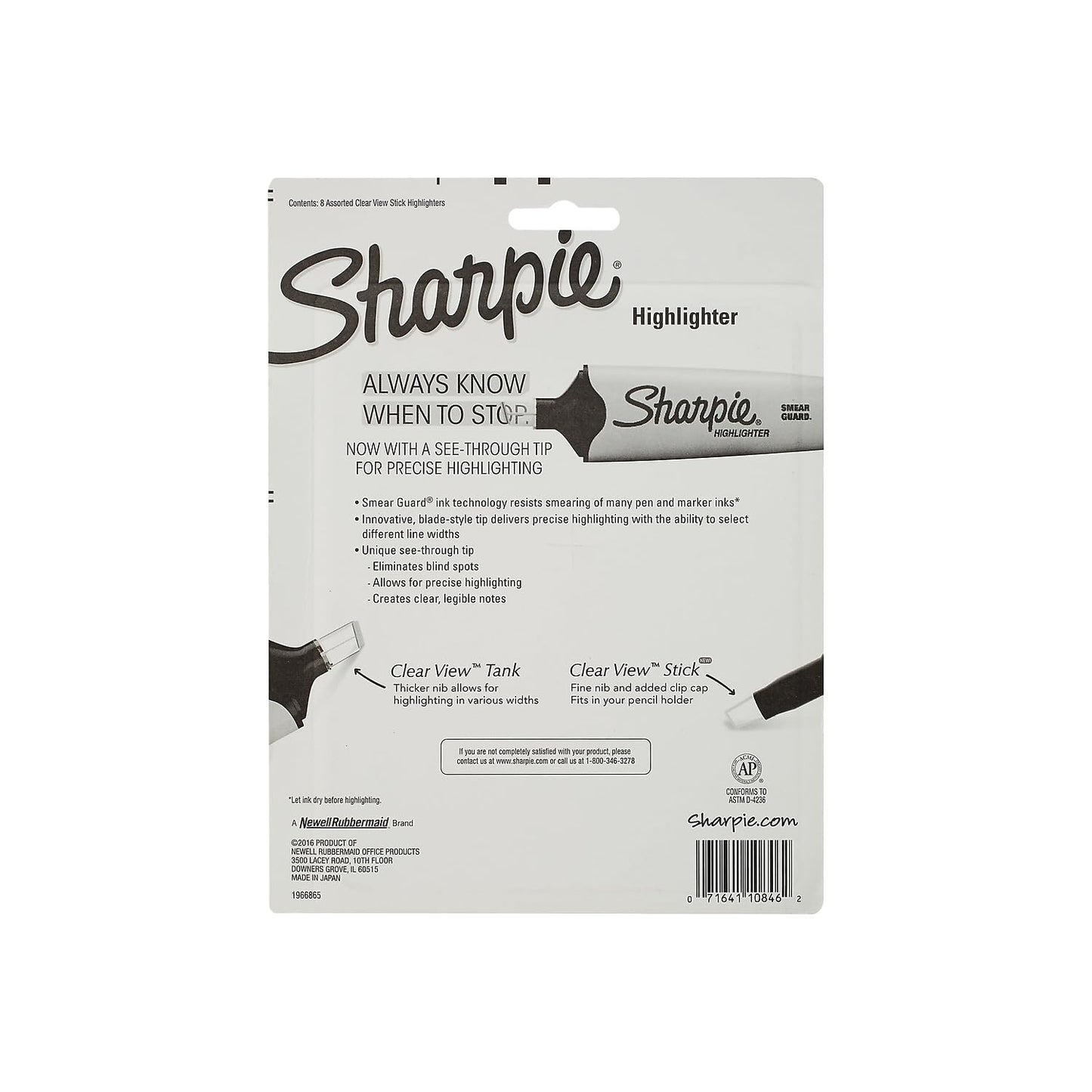 Sharpie Clear View Highlighters 8 Pack - Chisel Tip Assorted Fluorescent Colors School Office