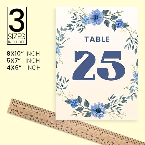 Spring Blue Flower Wedding Table Number Cards 1-75 Double Sided With Head Table For Reception Event Table Numbers Seating Cards Table Signage 5X7 Inch