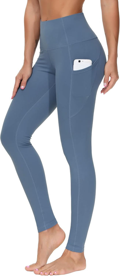 Women's High Waisted Yoga Leggings with Pockets - Thick Tummy Control Workout Pants