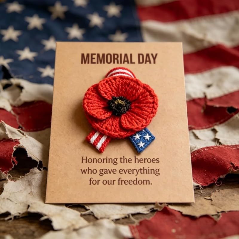 Memorial Day Poppy Flower Lapel Pins, Remembrance Red Poppy Brooch, Patriotic Enamel Pins for Veterans. (Brooch L 6)