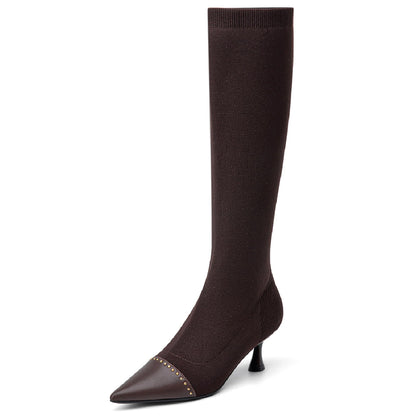 NEWBELLA Women's Suede Knee-High Boots - Sleek Design Stiletto Heel Boots for Daily Wear, Halloween, Christmas