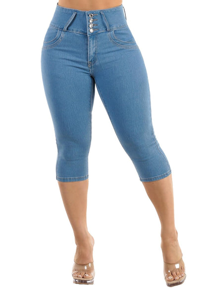 Butt Lifting Denim Capris for Women - High Waisted Stretch Levanta Cola Capris