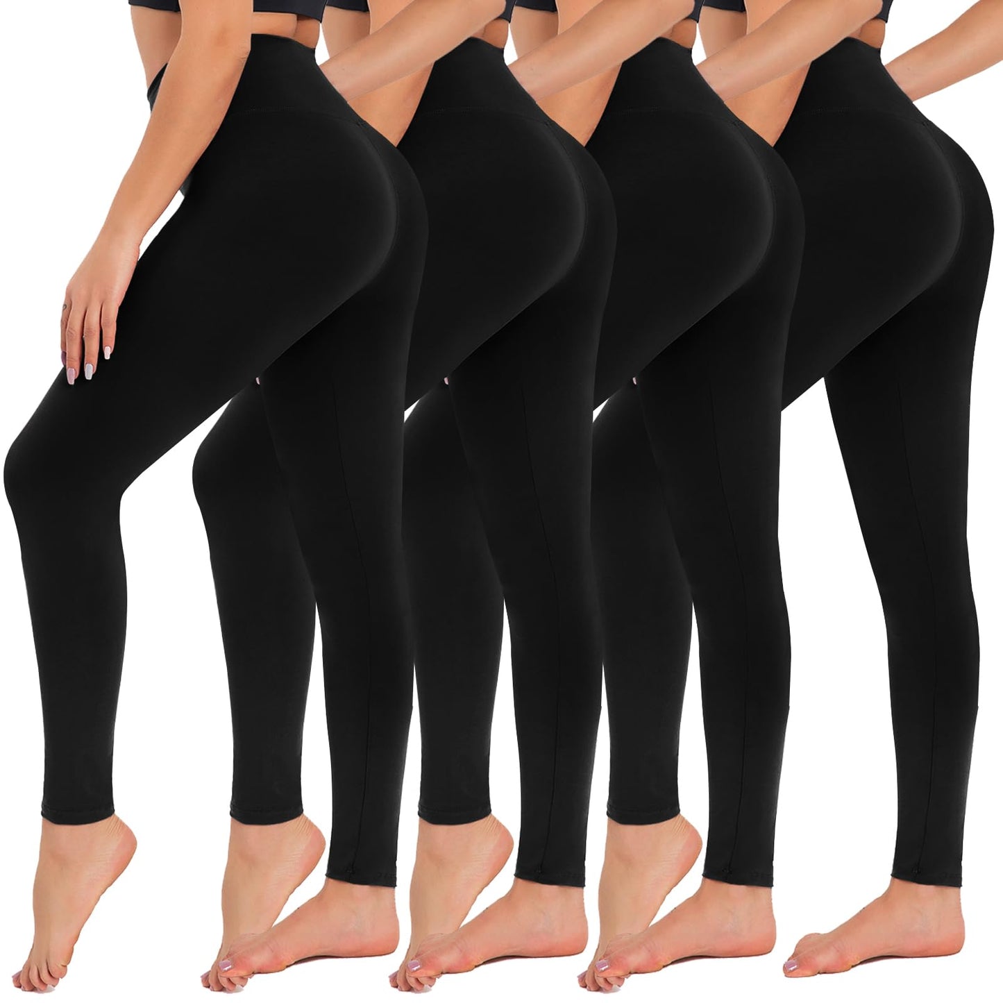4 Pack High Waisted Leggings for Women - Tummy Control Yoga Pants Workout Set 4 Packs, 2#black
