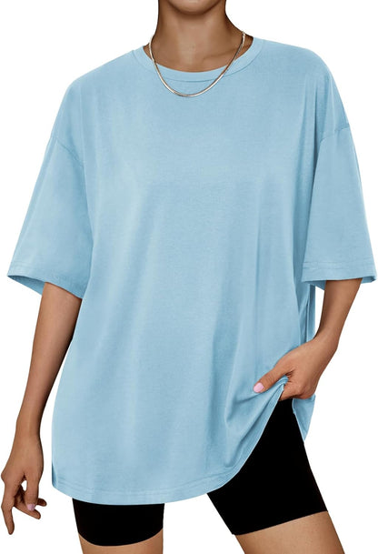 Women's Oversized Summer T-Shirt Short Sleeve Casual Workout Top Skyblue