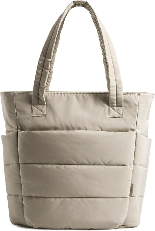 Women's Quilted Tote Bag Lightweight Puffy Shoulder Bag with Compartments C-grayish Brown-slim Size Slim Size