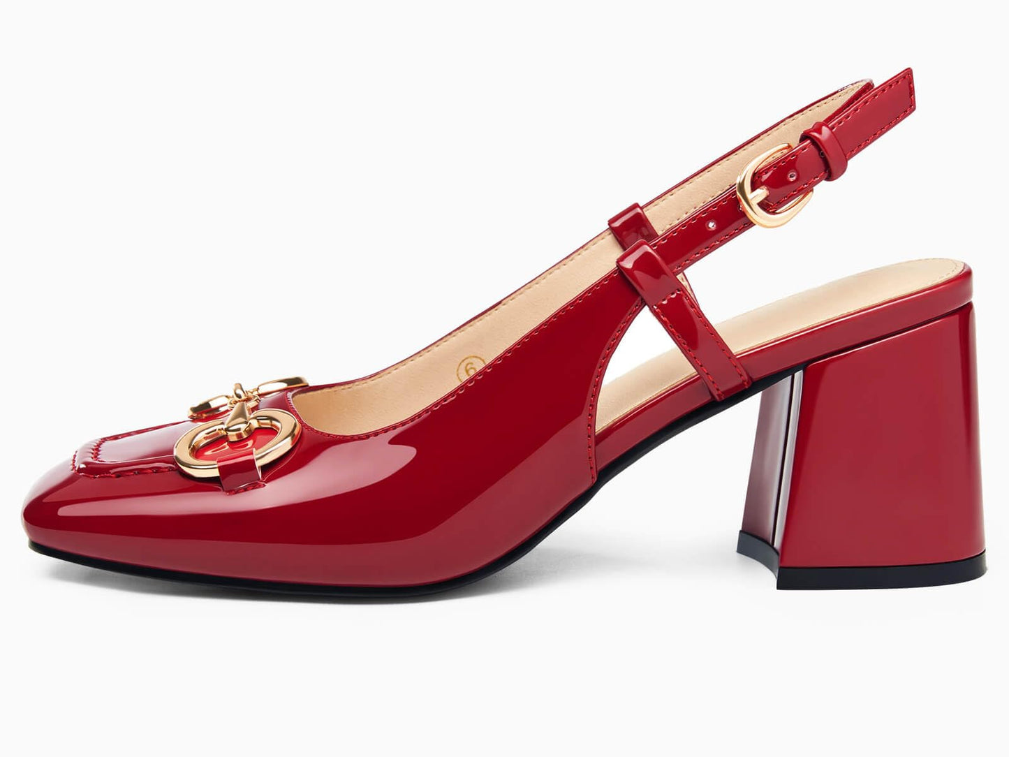 Coutgo Women's Slingback Chunky Block Heels Pumps Square Toe Metal Buckle Party Dress Work Shoes, Red, Size 9