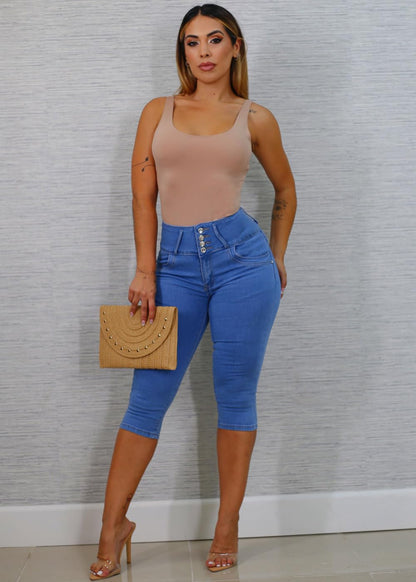 Butt Lifting Denim Capris for Women - High Waisted Stretch Levanta Cola Capris