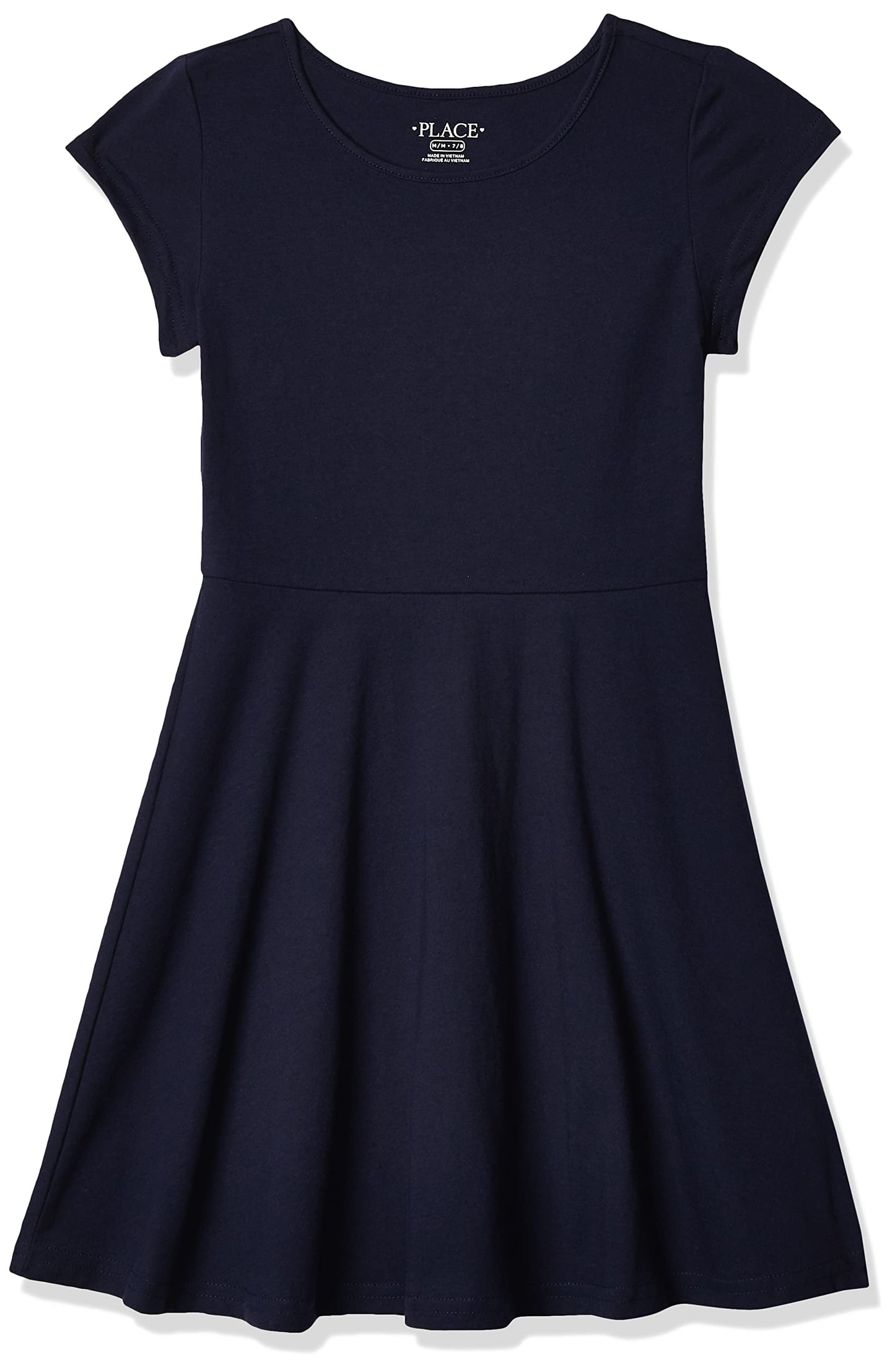 Girls Short Sleeve Skater Dress Round Neck Casual Summer Dress