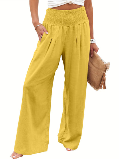Linen Palazzo Pants Women Wide Leg High Waist Summer Boho Casual Lounge Pants