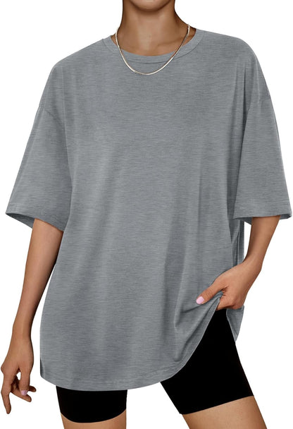 Women's Oversized Summer T-Shirt Short Sleeve Casual Workout Top Darkgrey