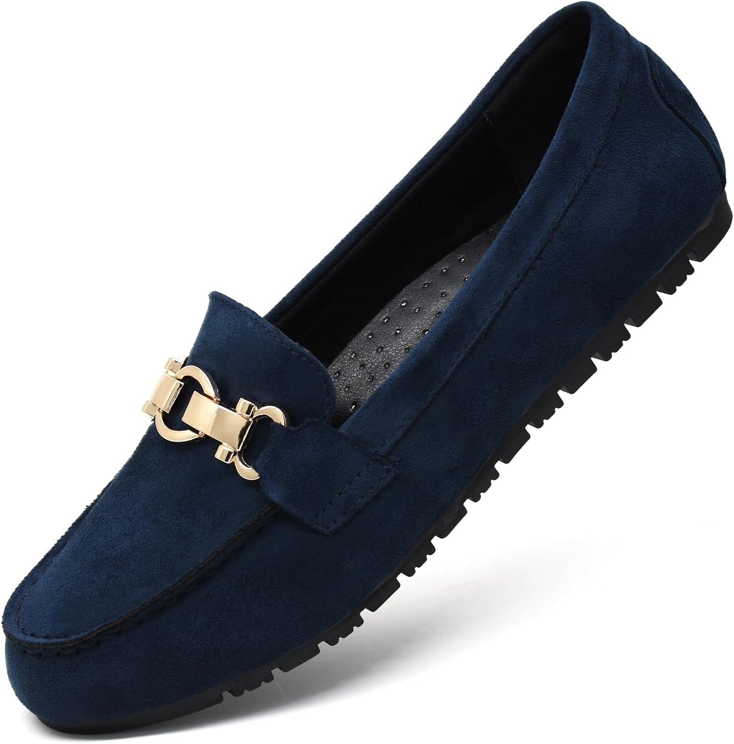 Women Loafers - Comfortable Slip On Business Casual Penny Loafers Navy Blue Suede