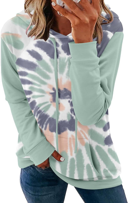 Pullover Hoodie - Tie Dye & Floral Print Hooded Sweatshirt with Pockets 3X-Large A B-tie Dye Green