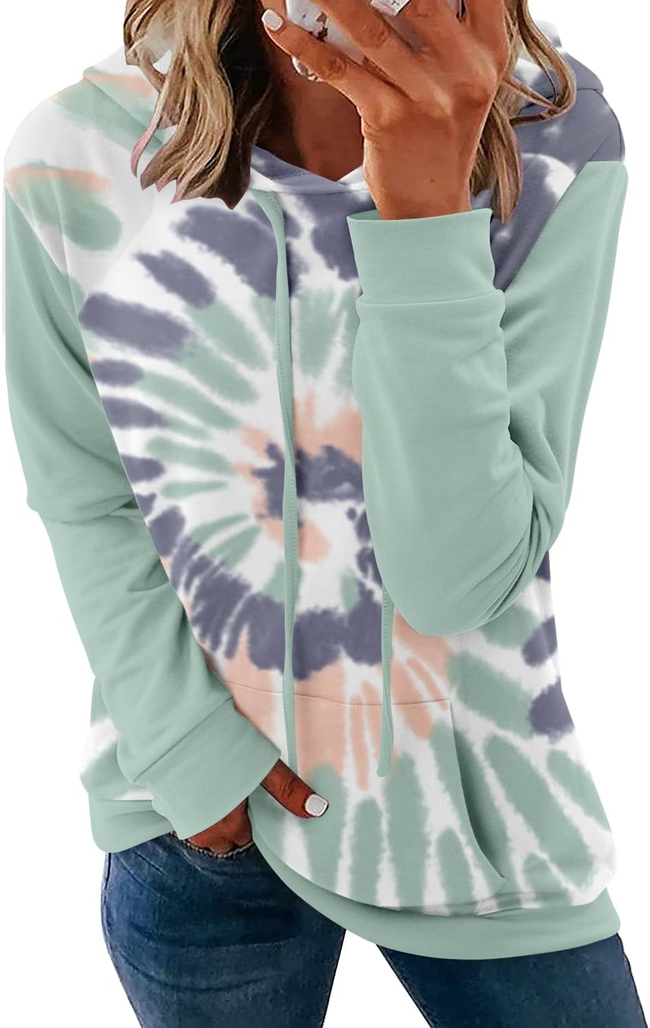 Pullover Hoodie - Tie Dye & Floral Print Hooded Sweatshirt with Pockets 3X-Large A B-tie Dye Green