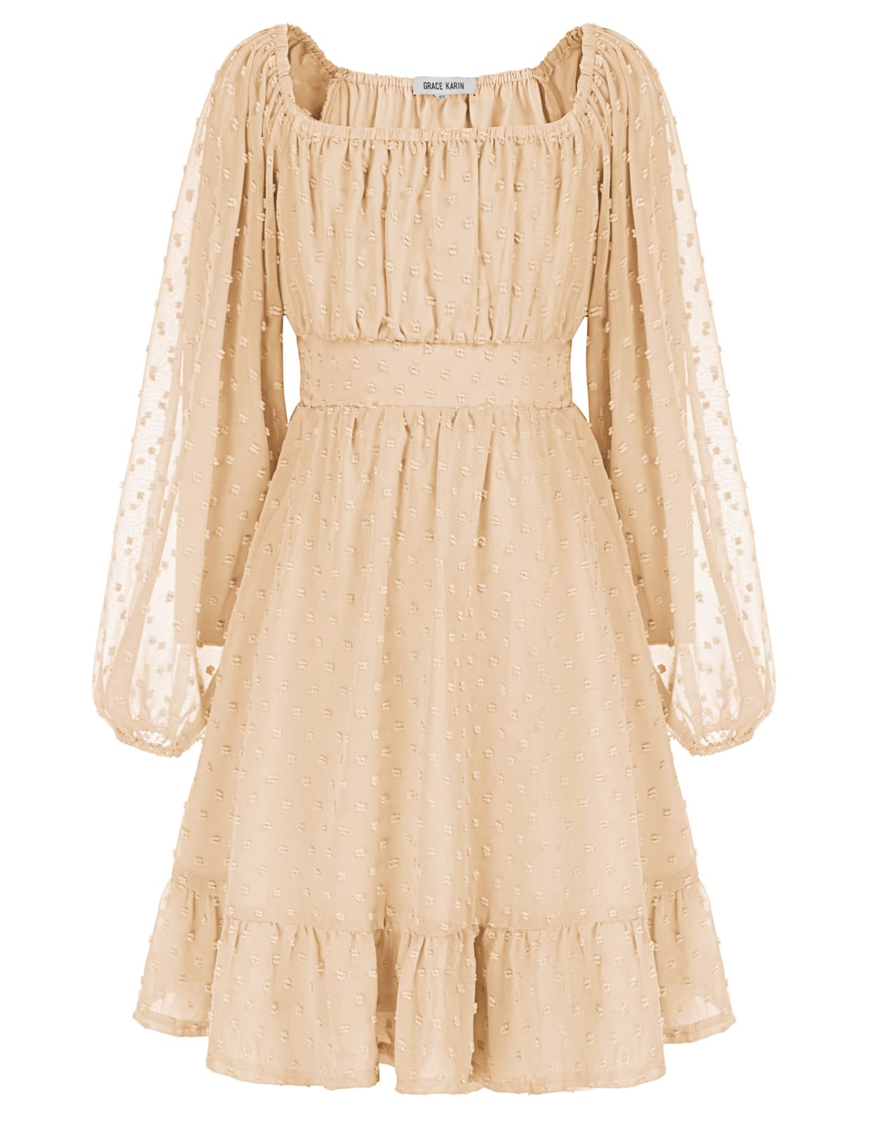 GRACE KARIN Girls Ruffle Tiered Dress Long Sleeve Swiss Dot Flowy A-Line Dress 6-14Y