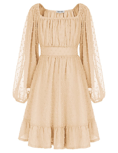 GRACE KARIN Girls Ruffle Tiered Dress Long Sleeve Swiss Dot Flowy A-Line Dress 6-14Y