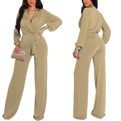 shengfan Formal Jumpsuits for Women Dressy Evening Sexy Deep V Neck Plus Size Long Wide Leg Pants Rompers Clubwear