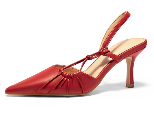 Coutgo Womens Slingback Kitten Heels Closed Pointed Toe Pumps D'Orsay Wedding Party Dress Shoes, Red, Size 8.5