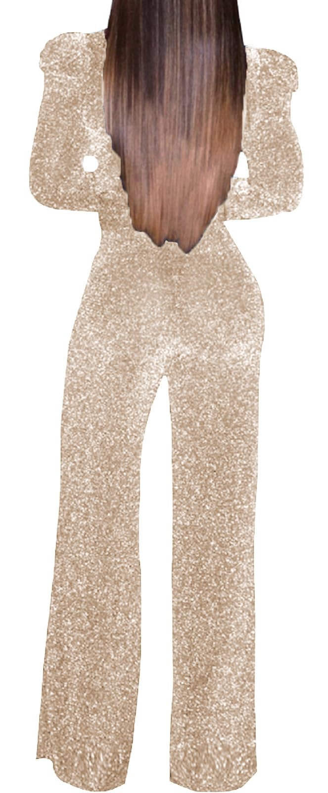 Women's Sparkly Jumpsuits Sexy Long Sleeve Cocktail Elegant Mock Neck Bodycon Straight Long Pants Rompers with Pockets