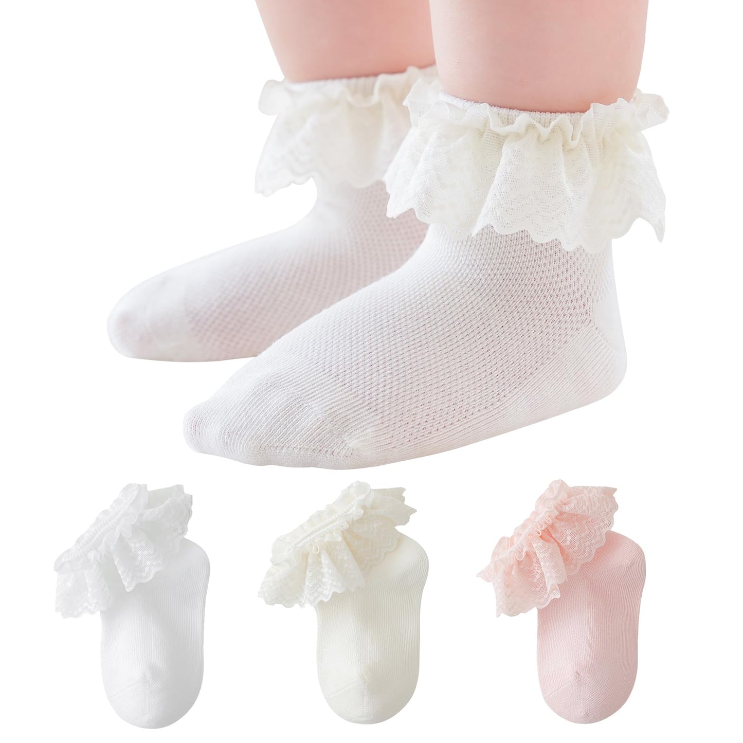 Baby Girl Lace Socks - Newborn Eyelet Ruffle Crew Socks 0-6 6-12 12-24 Months Cotton
