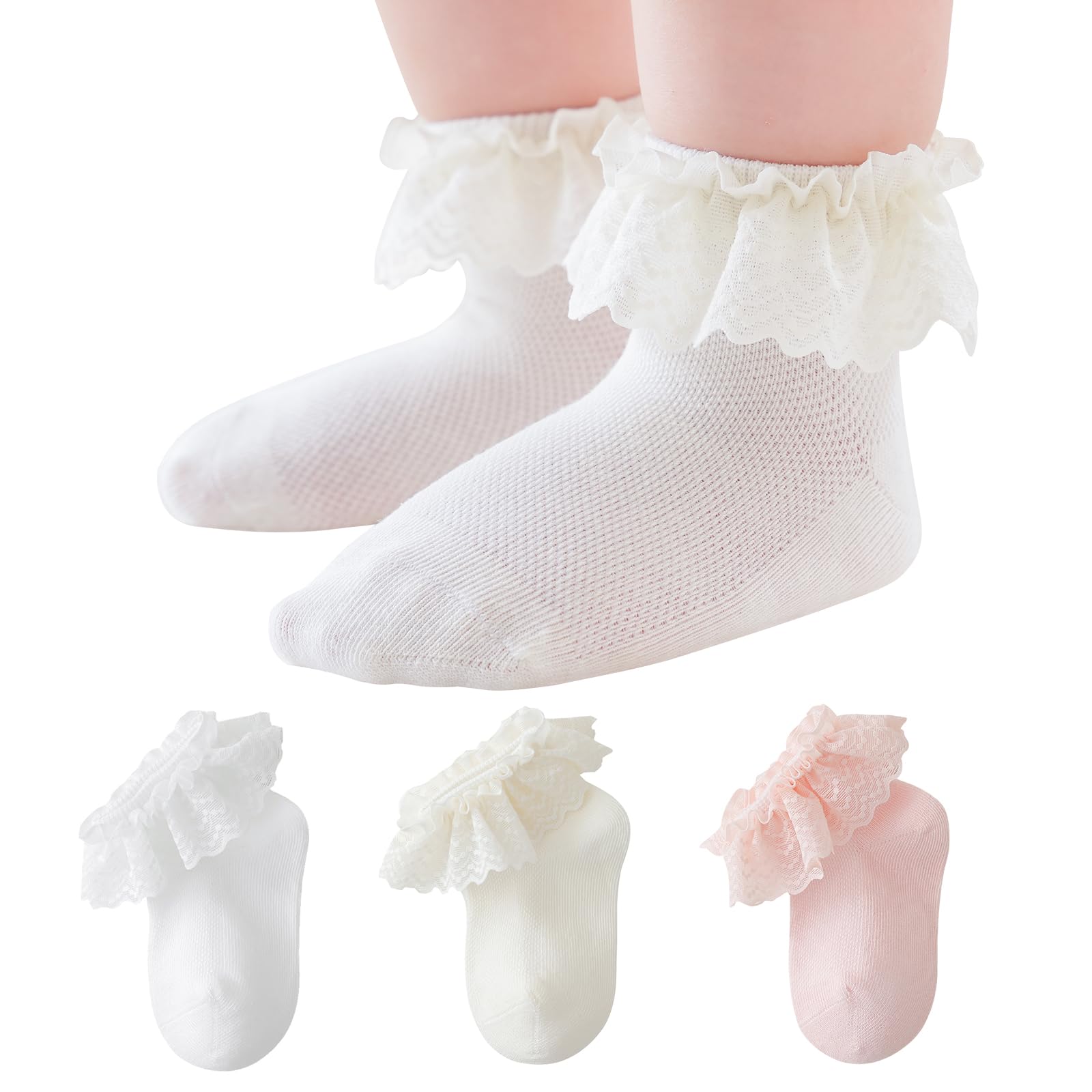 Baby Girl Lace Socks - Newborn Eyelet Ruffle Crew Socks 0-6 6-12 12-24 Months Cotton