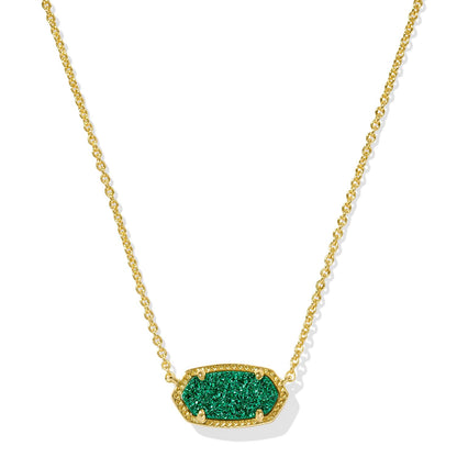 Kendra Scott Elisa Pendant Necklace - 14k Gold Plated Delicate Fashion Jewelry for Women GOLD - EMERALD DRUSY