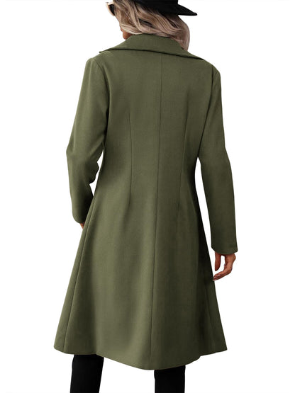 Danedvi Womens Long Double Breasted Coats Lapel Collar Pea Coat Winter Slim Fit Jackets Trench Coat Outwear