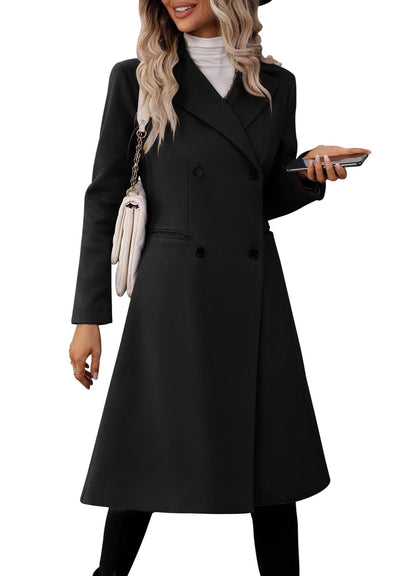 Danedvi Womens Long Double Breasted Coats Lapel Collar Pea Coat Winter Slim Fit Jackets Trench Coat Outwear