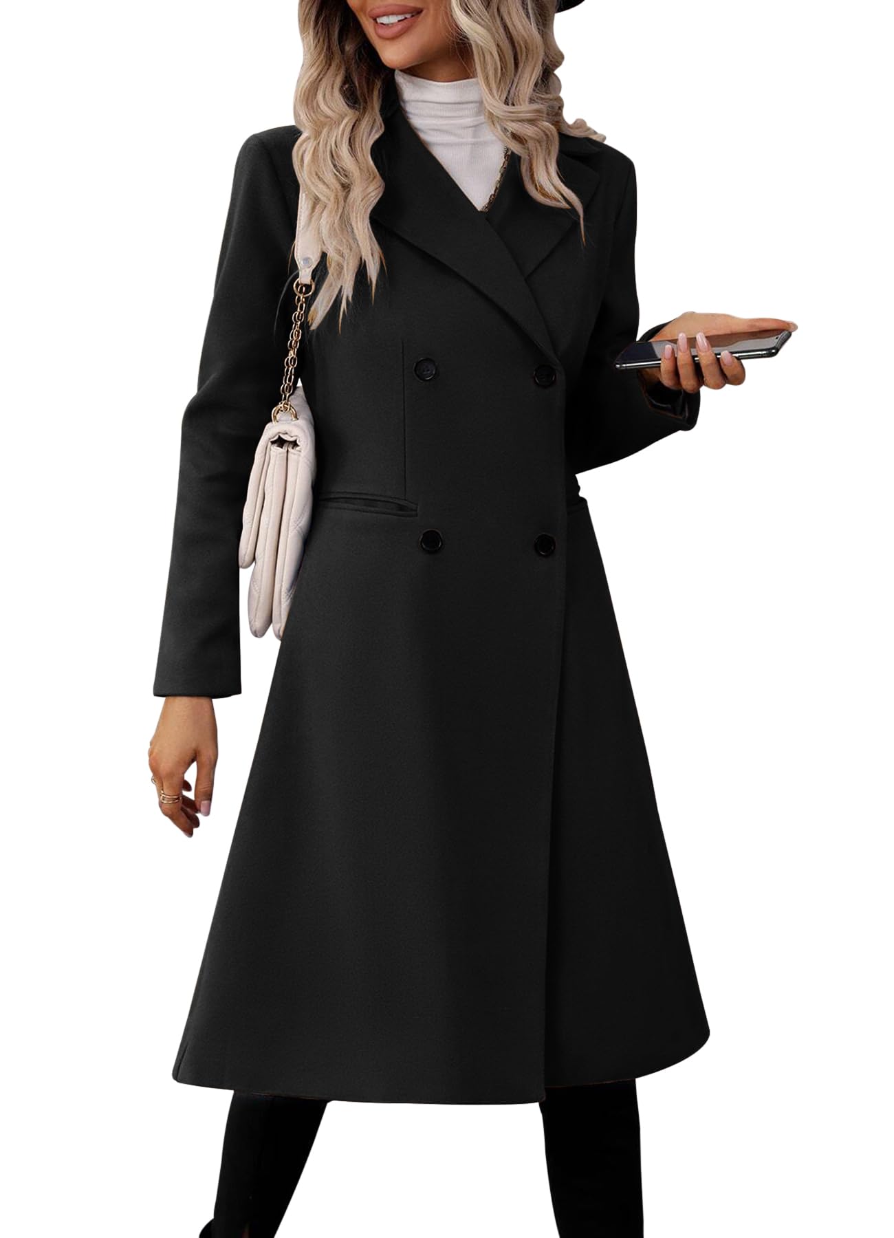 Danedvi Womens Long Double Breasted Coats Lapel Collar Pea Coat Winter Slim Fit Jackets Trench Coat Outwear