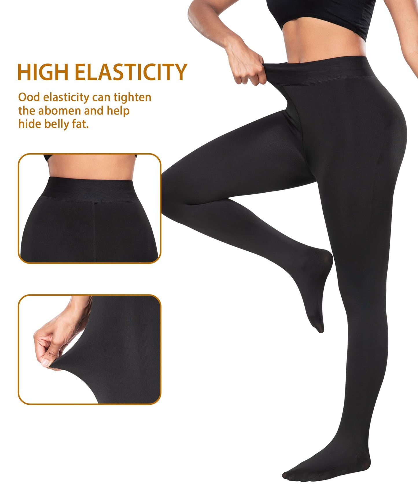 CHRLEISURE Women's Fleece Lined Tights - Fake Sheer Warm Pantyhose Thick Winter Leggings
