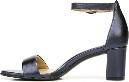 Heeled Sandals for Women - Block Heel Dress Sandals with Ankle Strap French Navy