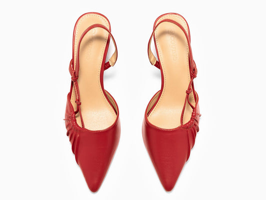 Coutgo Womens Slingback Kitten Heels Closed Pointed Toe Pumps D'Orsay Wedding Party Dress Shoes, Red, Size 8.5