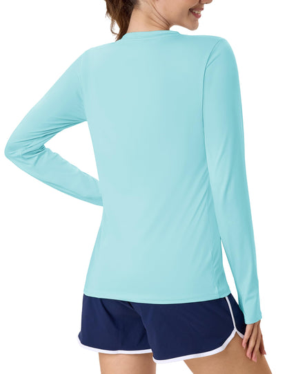 Women's UPF 80+ Long Sleeve Rash Guard - Quick Dry Athletic Shirt with Thumb Holes